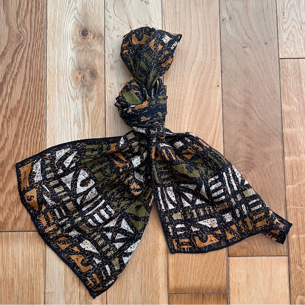 Honey 100% Silk Scarf Made In Japan Geometric Pattern 51"x9.5"